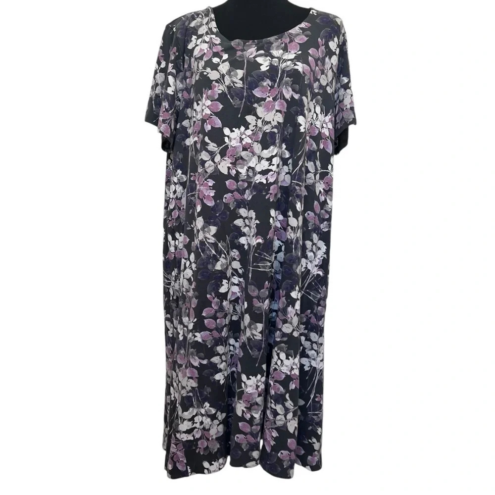 J.Jill‎ Floral Pima Cotton Blend Dress Purple Size XL